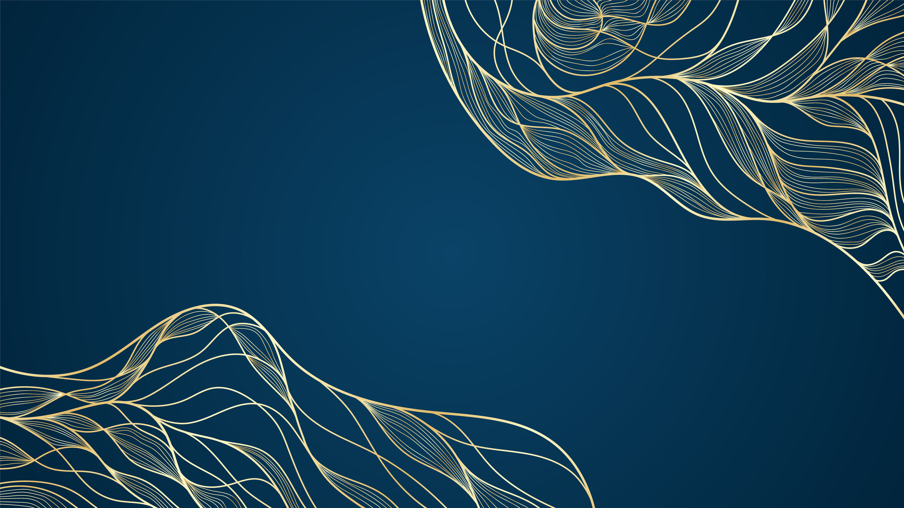 Wavy Gold Illustrations on Blue Background 