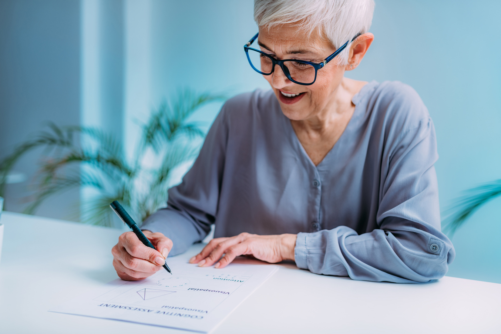 Cognitive Test. Senior Woman Doing Cognitive Function Test.