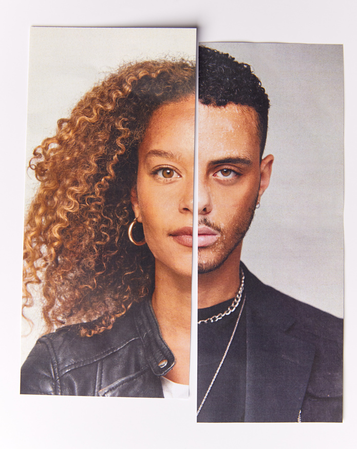 Gender Identity Concept with Composite Image Made from Halved Ma