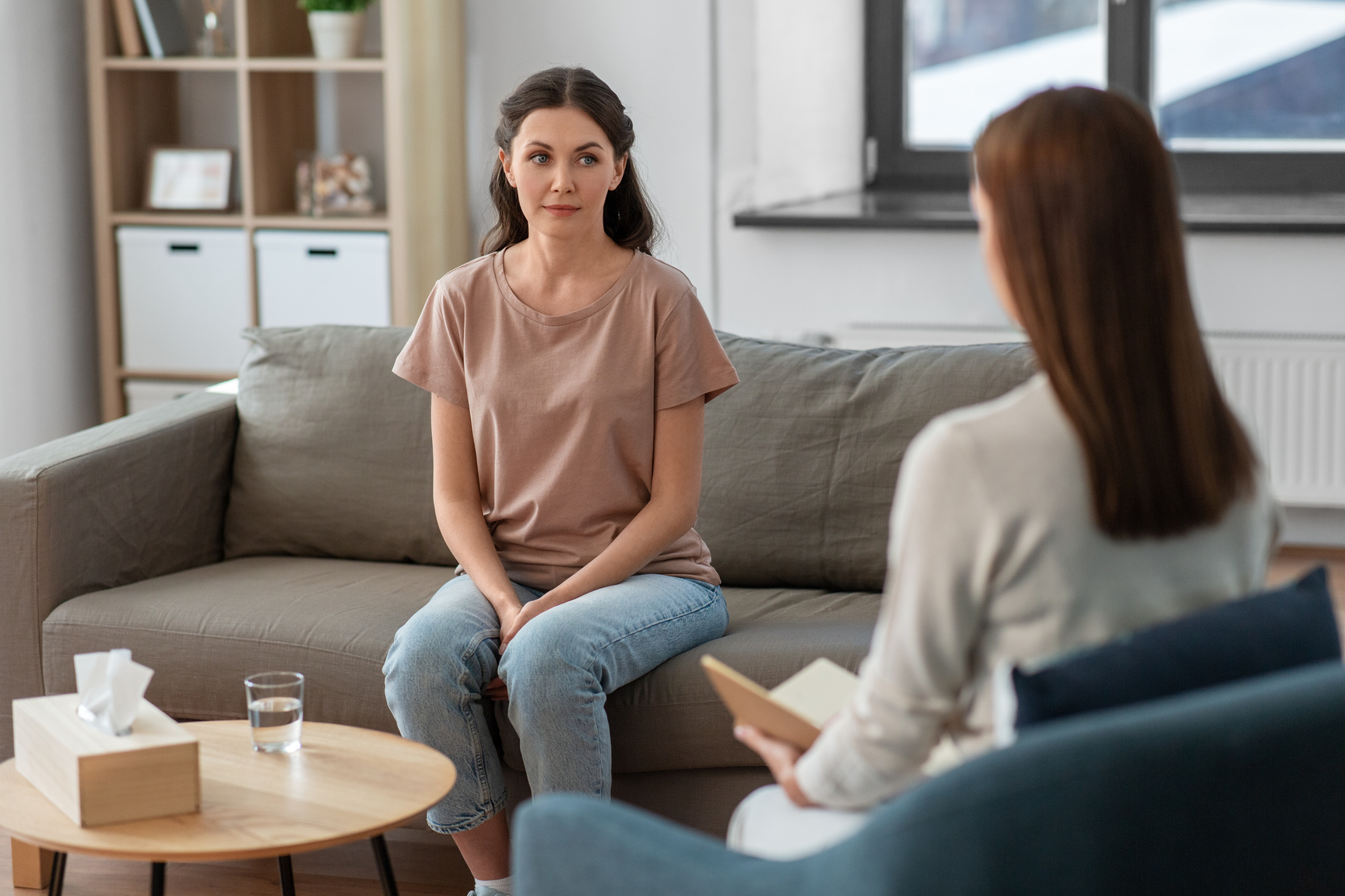 Woman and Psychologist at Psychotherapy Session